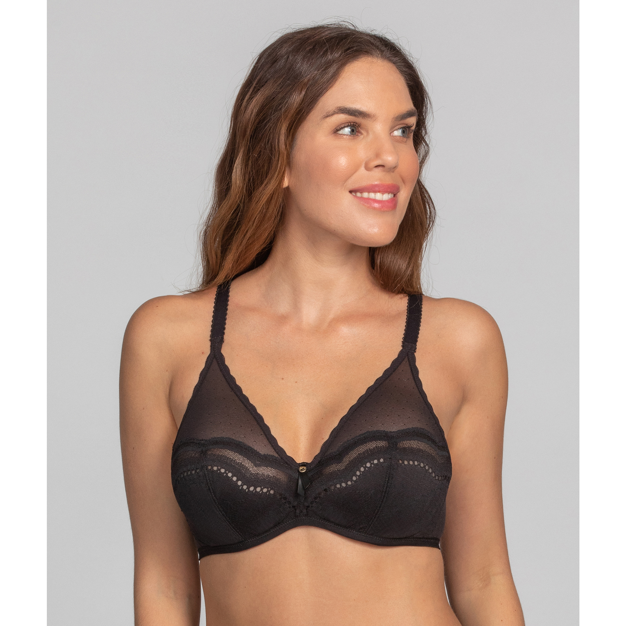 City Bra Black Half Embroidered Breathable Cup Underwired Full Coverage 32 34 42